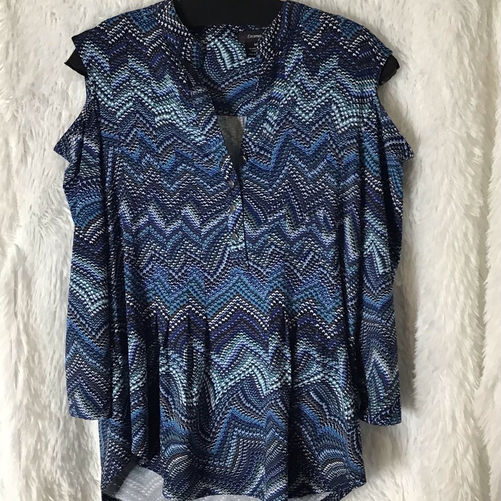 Blue and White Chevron Blouse
